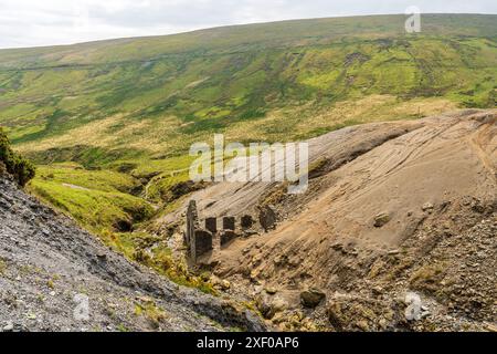 The remains of the derelict Great Snaefell Mine near Agneash, Garff, Isle of Man Stock Photo
