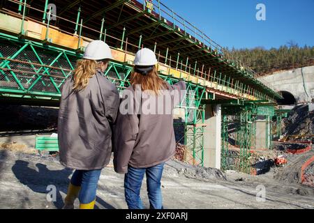 Architects, Construction of viaduct, Works of the new railway platform in the Basque Country, High-speed train  ´Basque Y´  Unit Construction and Infr Stock Photo