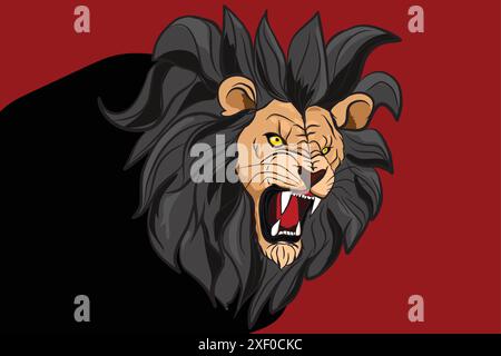 Angry lion head roaring showing its sharp teeth Stock Vector