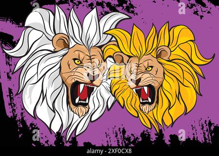 Angry lion head roaring showing its sharp teeth Stock Vector