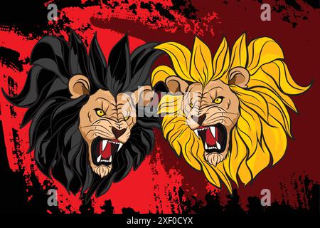 Angry lion head roaring showing its sharp teeth Stock Vector