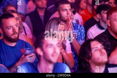 England fans at the Diecast, Manchester, during a screening of the UEFA Euro 2024, round of 16 match, between England and Slovakia. Picture date: Sunday June 30, 2024. Stock Photo