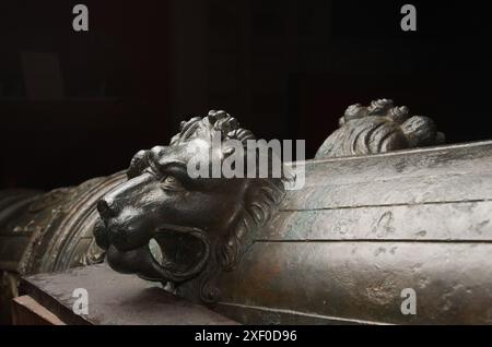 Lifting dolphins, in the form of lions heads, on a bronze cannon recovered from the Mary Rose, 1545 Stock Photo