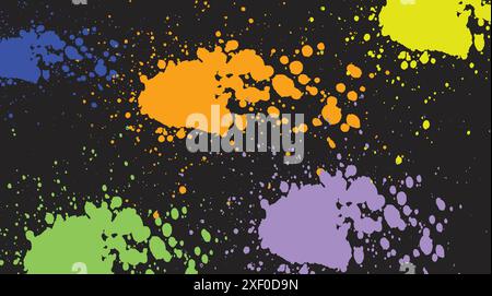 Colorful paint splattering on black background Stock Vector