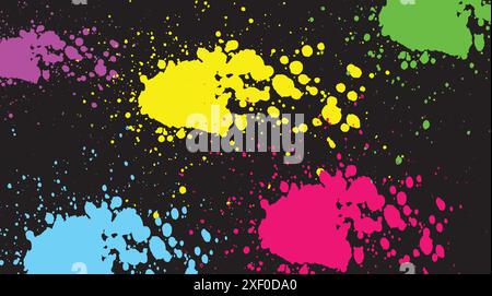Colorful paint splattering on black background Stock Vector