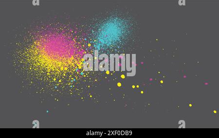 Cmyk color splashing on black background Stock Vector