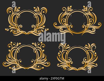 Ornate golden monogram circle frames Stock Vector