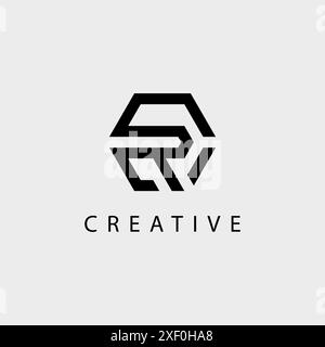 Creative letter CR RC typographic minimal hexagon shape logo design. Stock Vector