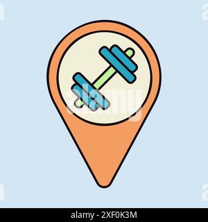 Gym pin map vector icon. Map pointer. Map markers. GPS location. Navigation sign. Graph symbol for fitness and weight loss web site and apps design, l Stock Vector