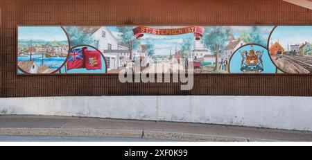 St. Stephen 1871 mural on King Street in New Brunswick, Canada Stock Photo