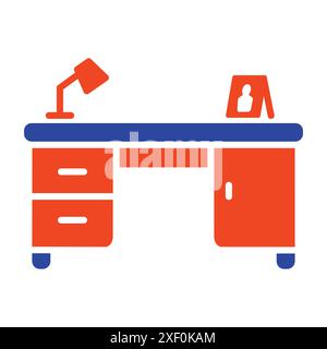 Work desk with lamp vector icon. Graph symbol for furniture, web site and apps design, logo, app, UI Stock Vector