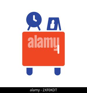 Wooden bedside table and clock alarm vector icon. Graph symbol for furniture, web site and apps design, logo, app, UI Stock Vector