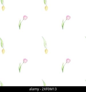 Seamless pattern with watercolor tulips Stock Photo