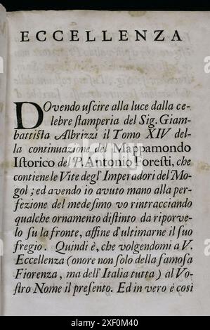 'Mappamondo Istorico'. Volume VIII. Mughal Empire. Dedicated to the Marquis Cosimo Riccardi of Florence. By Father Antonio Foresti (1625-1692), of the Society of Jesus. Venice, 1733. Author: Antonio Foresti (1625-1692). Italian Jesuit and historian. Stock Photo