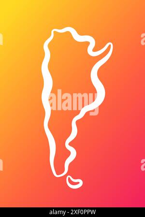 White outline map of Argentina on orange and purple gradient background. Stock Vector
