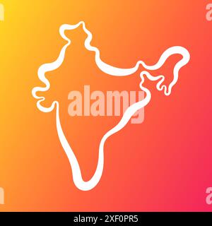 White outline map of India on orange and purple gradient background. Stock Vector