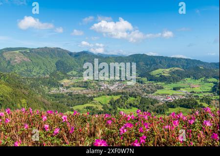 Beautiful view from Miradouro do Pico do Ferro, Sao Miguel island, Azores, Portugal. Stock Photo