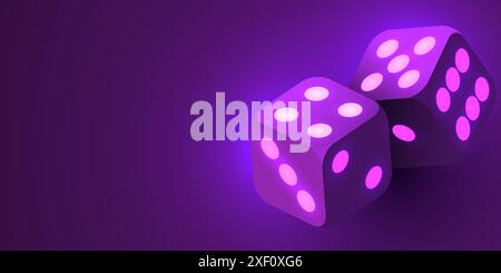 Realistic game neon dice. Casino gambling design template for app, web, advertising, mockup.. Vector illustration Stock Vector