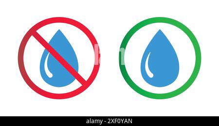 Set of drinking and non-drinking water icon. Water drops icon set. No water drops sign symbol. Water droplets icon. Stock Vector