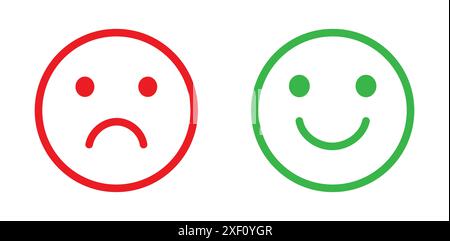Happy and sad emoji vector icon. Face smile icon positive, negative neutral opinion vector signs symbol. Simple flat shape happy and sad emotion logo. Stock Vector