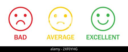 Rating emoji icon set with different color. Face smile icon positive, negative neutral opinion vector signs symbol. Set of feedback rating emoji icon. Stock Vector
