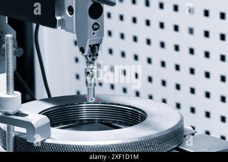 Quality control on milling CNC machine, coordinate measuring machine, Quality control machine Control on milling CNC machine, coordinate measuring mac Stock Photo