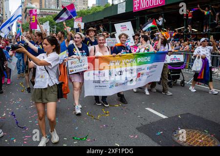 New York, NY, USA. 30th June, 2024. New York's Pride March filled Fifth Avenue with marchers and spectators, many in costume, celebrating the LGBTQ  community. A contingent from Jew York Pride. Credit: Ed Lefkowicz/Alamy Live News Stock Photo