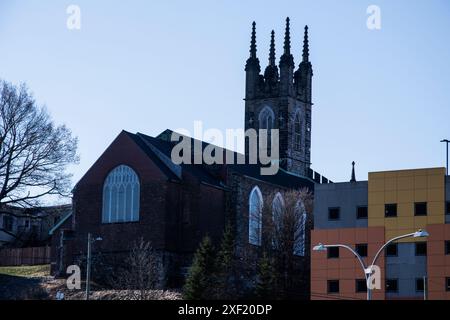 St. John's Stone church on Carleton Street in downtown Saint John, New Brunswick, Canada Stock Photo