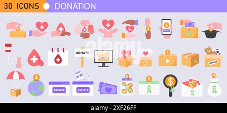 Comprehensive Donation Vector Icon Set - Charity, Fundraising, Non-Profit, Volunteer, Giving, Support, Aid, Help, Generosity, Philanthropy. vector Stock Vector