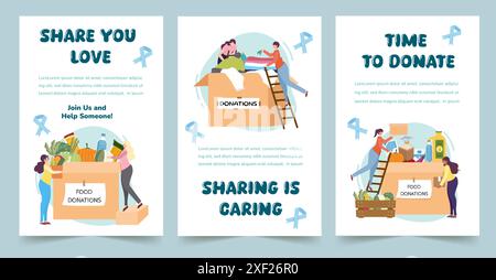 Heartwarming Charity and Donation Concept with People Volunteer and Share Food and Essentials. Concept of generosity, charity and Help Others. Vector Stock Vector
