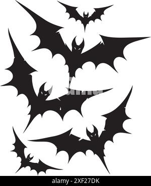 Scary halloween bat black silhouette isolated on white background Stock ...
