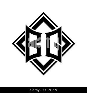 BG Letter logo with abstract shield shape with square white outline on ...