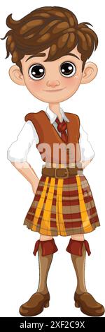 Illustration of a boy in traditional Scottish clothing Stock Vector