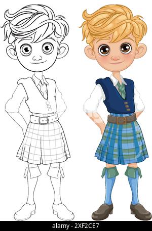 Illustration of a boy in a kilt Stock Vector