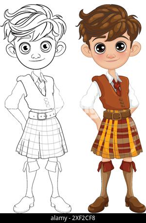 Illustration of a boy in a kilt Stock Vector