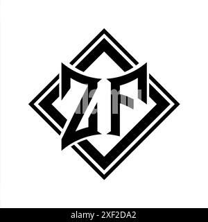 ZF Letter logo with abstract shield shape with square white outline on ...
