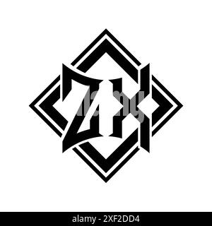 ZX Letter logo with abstract shield shape with square white outline on ...