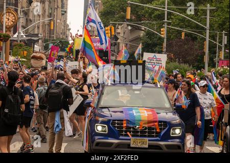 NEW YORK, NEW YORK - JUNE 30: Jew York Pride members participate in the annual New York City Pride Parade on June 30, 2024 in New York City. (Photo by Ron Adar / SOPA Images/Sipa USA) Stock Photo