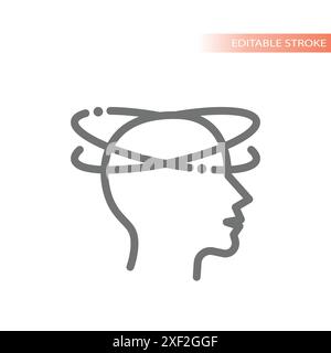Dizziness and vertigo line vector icon. Feeling dizzy or unsteady with head spinning outline. Stock Vector