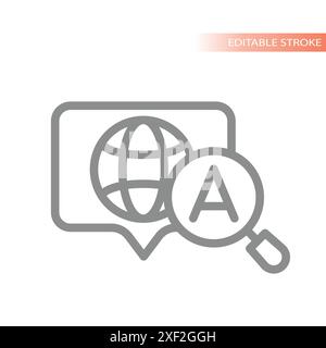Online translator and dictionary icon. Translation with magnifying glass line vector. Stock Vector