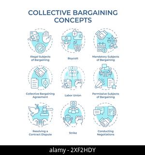 Collective bargaining soft blue concept icons Stock Vector