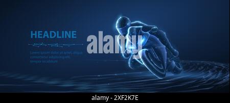 Fast motorcyclist on a blue background. Motorcycle race, Moto GP Stock Vector