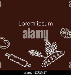 Breads shop banner in retro style. Engraved elements background for bakery. Tasty baked food sketched. Breads sketch banner. Stock Vector