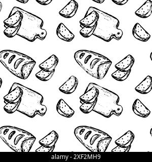 Bakery bread pattern in retro style. Vintage breads shop endless background. Can user for wrapping, labels. Bakery outline pattern. Stock Vector