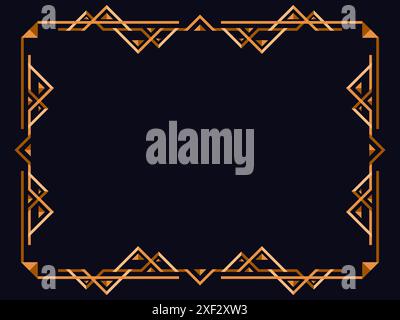 Frame in art deco style in gold color. Vintage linear border. Elegant vintage frame in line art style of minimalism on a black background. The style o Stock Vector