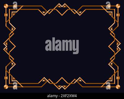 Frame in art deco style in gold color. Vintage linear border. Elegant vintage frame in line art style of minimalism on a black background. The style o Stock Vector