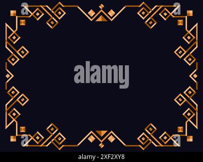 Frame in art deco style in gold color. Vintage linear border. Elegant vintage frame in minimalist style on a black background. Frame design for invita Stock Vector