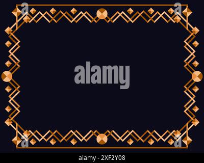 Frame in art deco style in gold color. Vintage linear border. Elegant vintage frame in line art style of minimalism on a black background. The style o Stock Vector