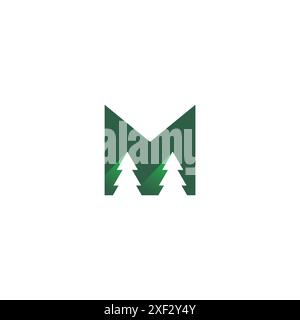 Letter M Pine Logo Design. M Forest Logo vector Stock Vector