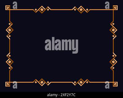 Frame in art deco style in gold color. Vintage linear border. Elegant vintage frame in minimalist style on a black background. Frame design for invita Stock Vector